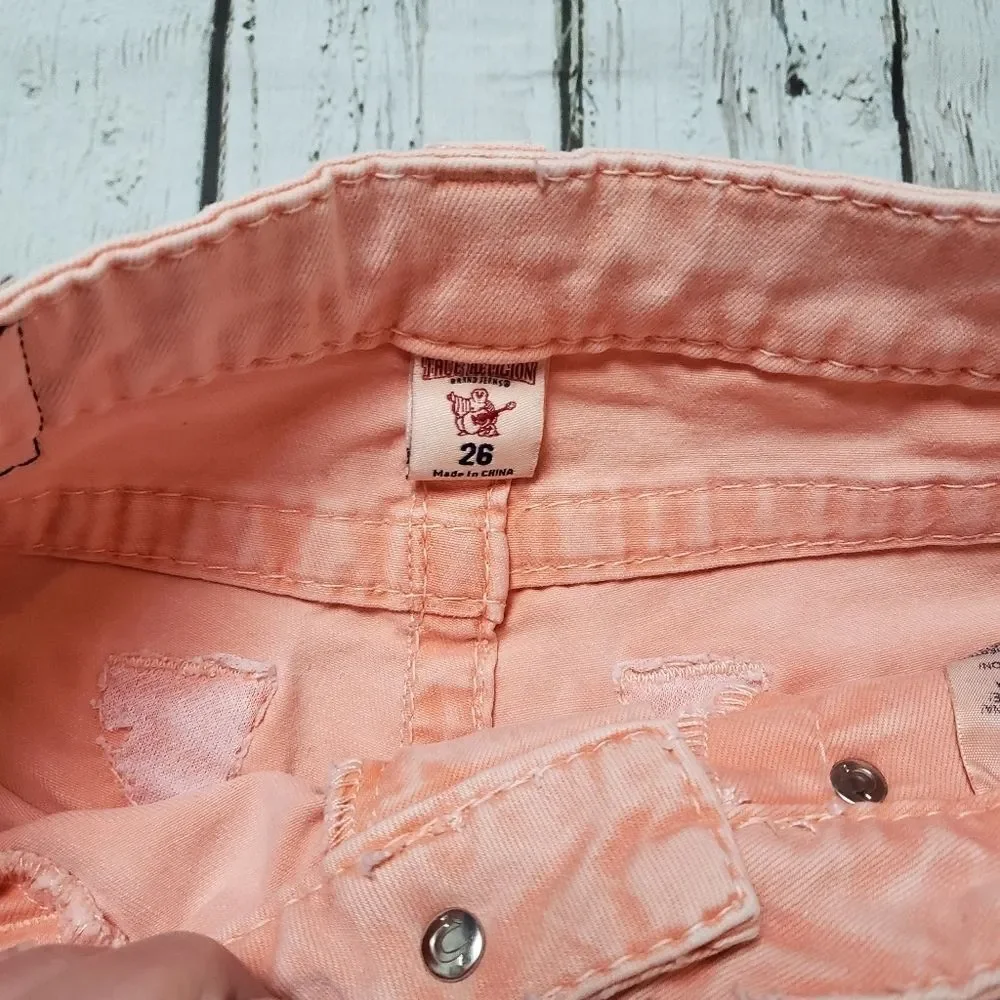 Vintage True Religion Coral Pink Skinny Jeans Size 26 Y2K Stretch - Picture 7 of 13
